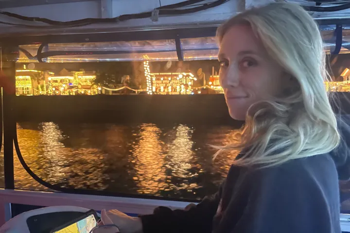 Captain Kristie at the helm during Nights of Lights St Augustine