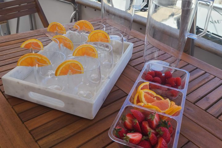 a slice of cake sitting on top of a picnic table