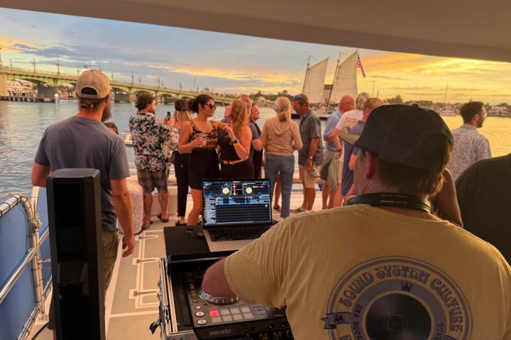 a group of people standing in front of a crowd