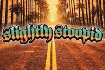 Band name on a sunset palm-lined road with colorful sky.